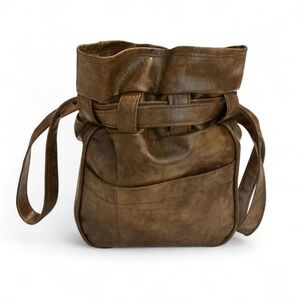 Unbranded Bucket Bag Women Medium Brown Excellent Distressed Faux Leather Boho